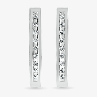 Womens 1/10 CT. T.W. Natural White Diamond Sterling Silver 17.2mm Hoop Earrings