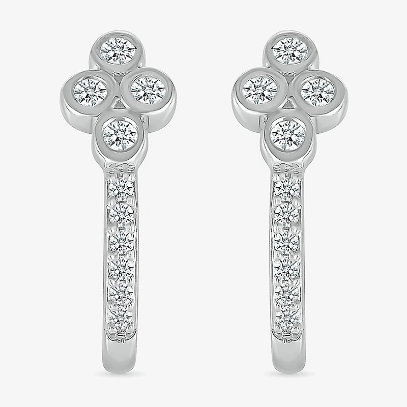 Womens 1/8 CT. T.W. Natural White Diamond Sterling Silver 15.6mm Hoop Earrings
