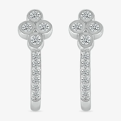 Womens 1/8 CT. T.W. Natural White Diamond Sterling Silver 15.6mm Hoop Earrings