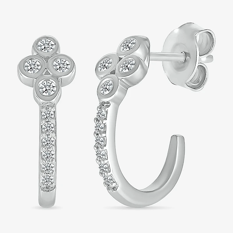 Womens 1/8 CT. T.W. Natural White Diamond Sterling Silver 15.6mm Hoop Earrings