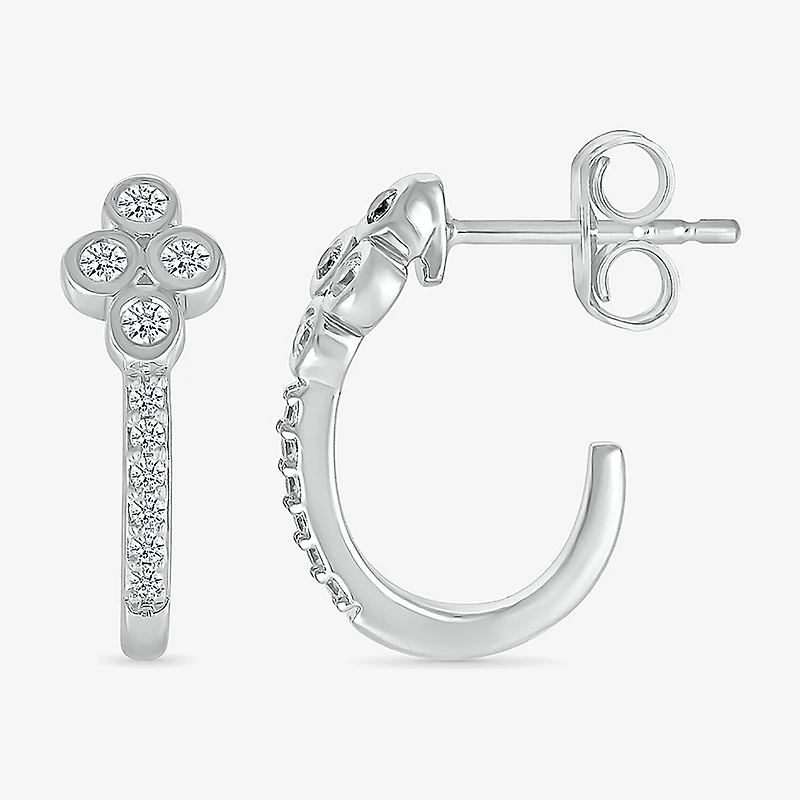 Womens 1/8 CT. T.W. Natural White Diamond Sterling Silver 15.6mm Hoop Earrings