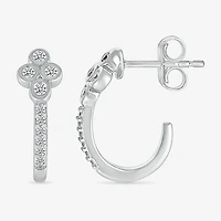 Womens 1/8 CT. T.W. Natural White Diamond Sterling Silver 15.6mm Hoop Earrings