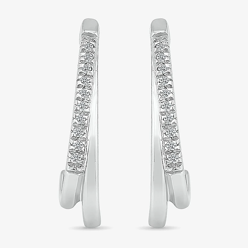 Womens Diamond Accent Natural White Diamond Sterling Silver 16mm Hoop Earrings