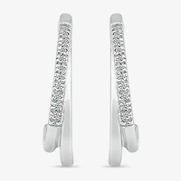 Womens Diamond Accent Natural White Diamond Sterling Silver 16mm Hoop Earrings