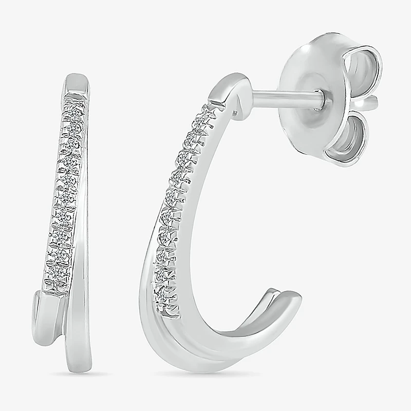 Womens Diamond Accent Natural White Diamond Sterling Silver 16mm Hoop Earrings