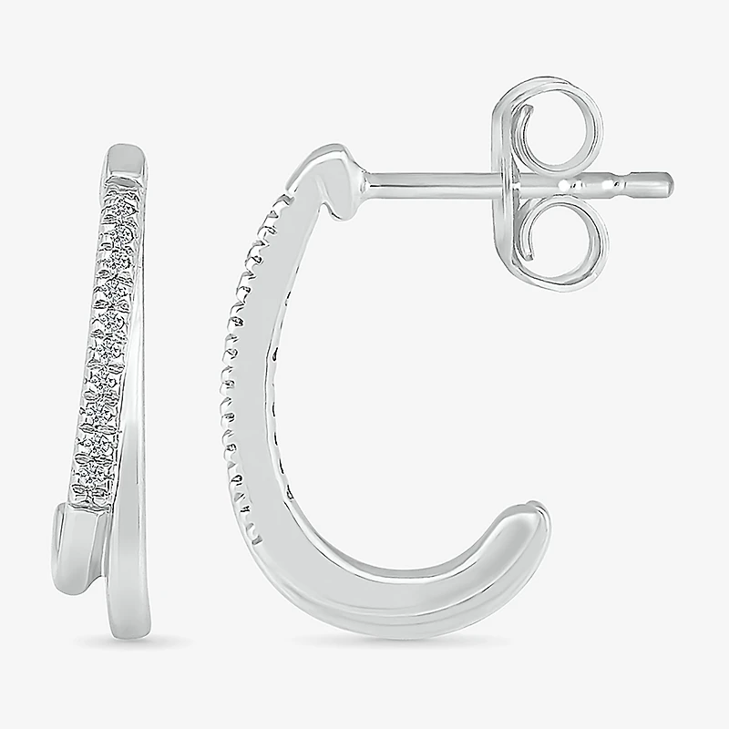 Womens Diamond Accent Natural White Diamond Sterling Silver 16mm Hoop Earrings