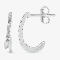 Womens Diamond Accent Natural White Diamond Sterling Silver 16mm Hoop Earrings
