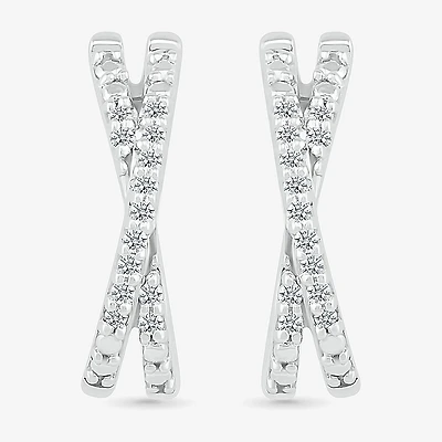 Crossover C-Hoop Womens 1/10 CT. T.W. Natural White Diamond Sterling Silver 14mm Hoop Earrings