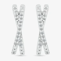 Crossover C-Hoop Womens 1/10 CT. T.W. Natural White Diamond Sterling Silver 14mm Hoop Earrings