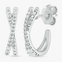 Crossover C-Hoop Womens 1/10 CT. T.W. Natural White Diamond Sterling Silver 14mm Hoop Earrings