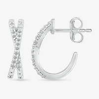 Crossover C-Hoop Womens 1/10 CT. T.W. Natural White Diamond Sterling Silver 14mm Hoop Earrings