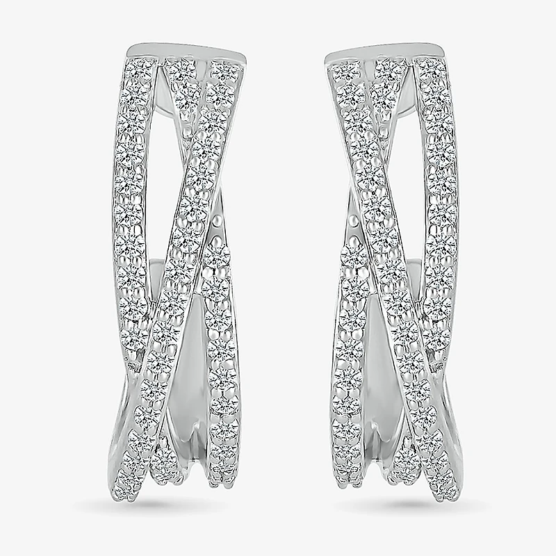 Womens 1/ CT. T.W. Natural Diamond Sterling Silver 18mm Hoop Earrings
