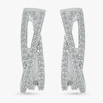 Womens 1/ CT. T.W. Natural White Diamond Sterling Silver 18mm Hoop Earrings