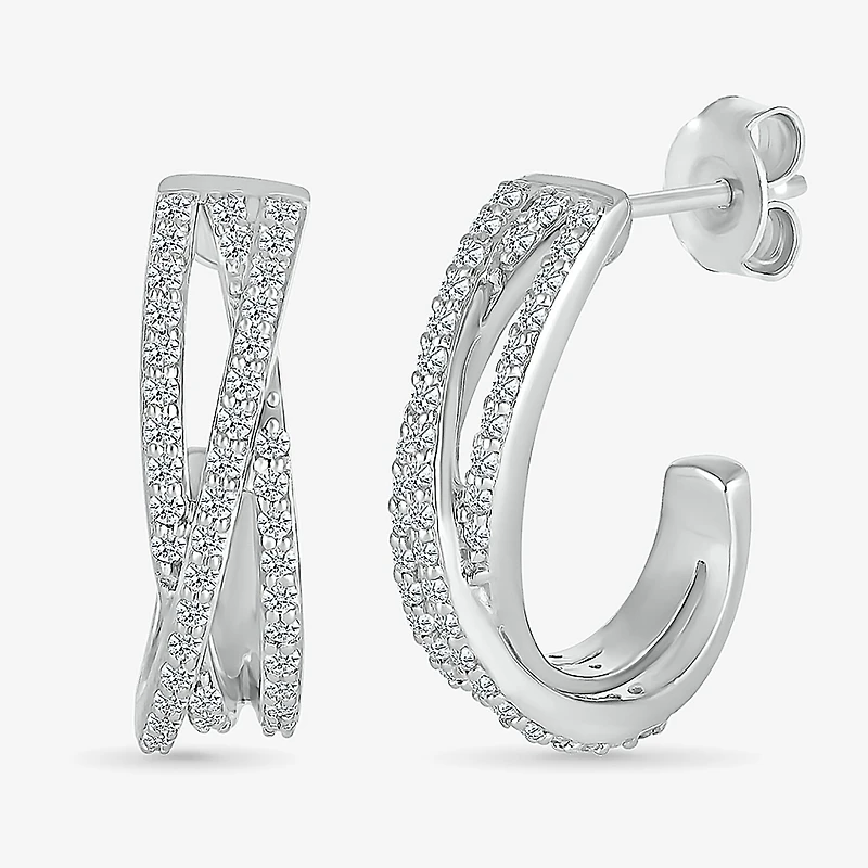 Womens 1/ CT. T.W. Natural Diamond Sterling Silver 18mm Hoop Earrings
