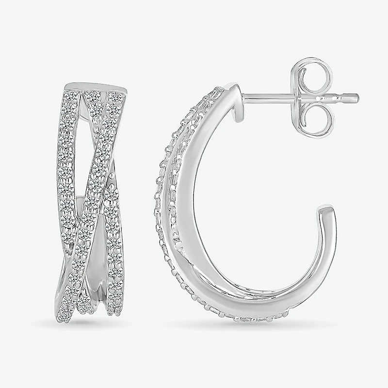 Womens 1/ CT. T.W. Natural Diamond Sterling Silver 18mm Hoop Earrings
