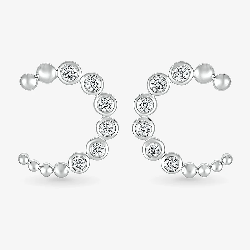 1/6 CT. T.W. Natural White Diamond Sterling Silver 13.1mm Moon Stud Earrings