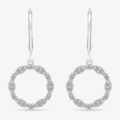 Womens 1/ CT. T.W. Natural White Diamond Sterling Silver Circle Drop Earrings