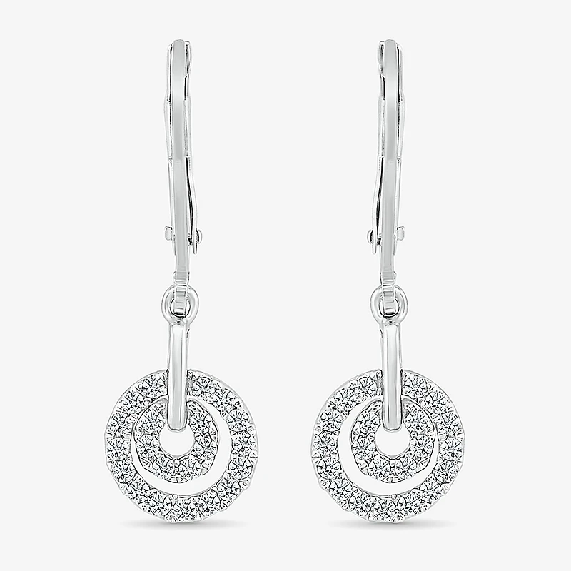Womens 1/3 CT. T.W. Natural White Diamond Sterling Silver Circle Drop Earrings