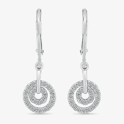 Womens 1/3 CT. T.W. Natural White Diamond Sterling Silver Circle Drop Earrings