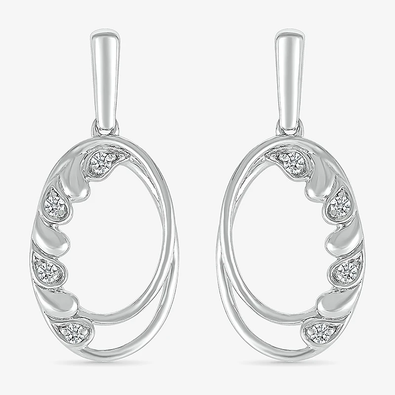Womens 1/10 CT. T.W. Natural White Diamond Sterling Silver Oval Drop Earrings
