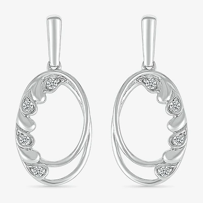 Womens 1/10 CT. T.W. Natural White Diamond Sterling Silver Oval Drop Earrings
