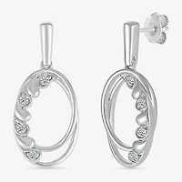 Womens 1/10 CT. T.W. Natural White Diamond Sterling Silver Oval Drop Earrings