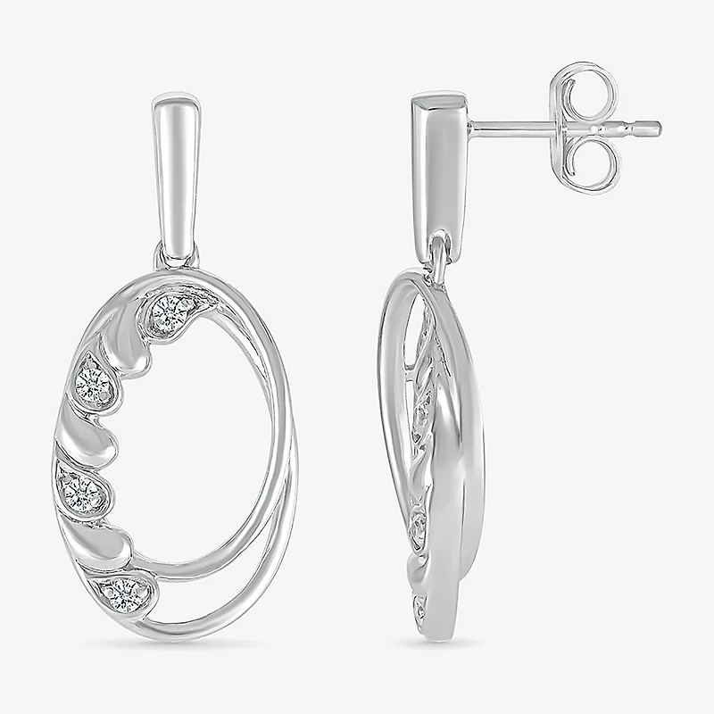 Womens 1/10 CT. T.W. Natural White Diamond Sterling Silver Oval Drop Earrings