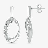 Womens 1/10 CT. T.W. Natural White Diamond Sterling Silver Oval Drop Earrings