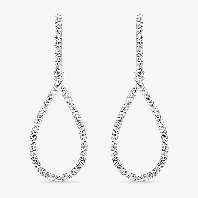 Womens 1/3 CT. T.W. Natural White Diamond Sterling Silver Pear Drop Earrings