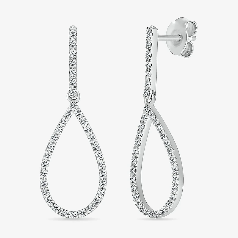 Womens 1/ CT. T.W. Natural Diamond Sterling Silver Pear Drop Earrings
