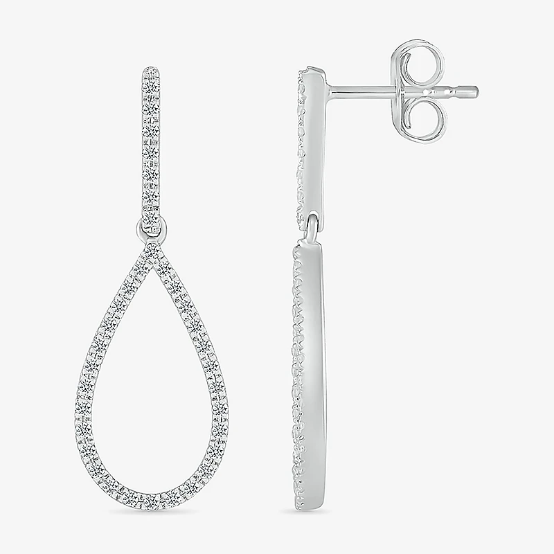 Womens 1/3 CT. T.W. Natural White Diamond Sterling Silver Pear Drop Earrings