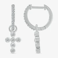 Womens 1/5 CT. Natural White Diamond Sterling Silver 28mm Cross Hoop Earrings