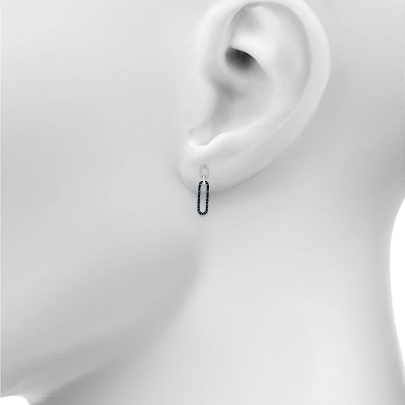 Womens 1/ CT. T.W. Natural Black Diamond Sterling Silver Paperclip Drop Earrings