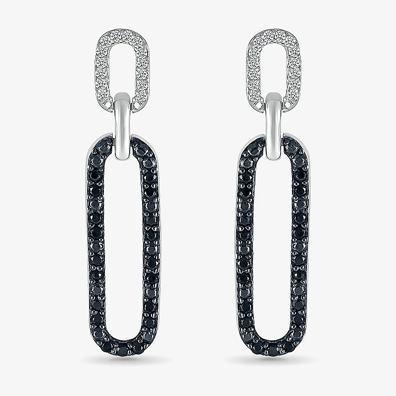 Womens 1/ CT. T.W. Natural Black Diamond Sterling Silver Paperclip Drop Earrings