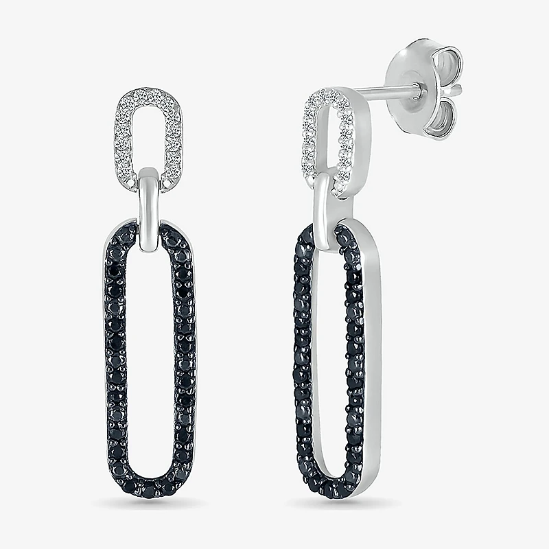 Womens 1/ CT. T.W. Natural Black Diamond Sterling Silver Paperclip Drop Earrings