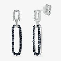 Womens 1/ CT. T.W. Natural Black Diamond Sterling Silver Paperclip Drop Earrings