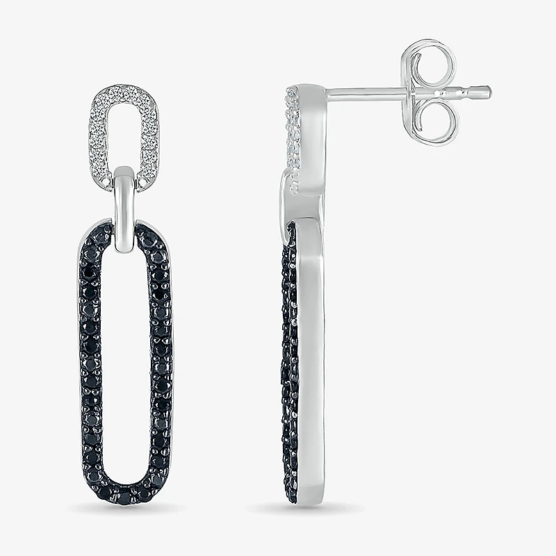 Womens 1/ CT. T.W. Natural Black Diamond Sterling Silver Paperclip Drop Earrings