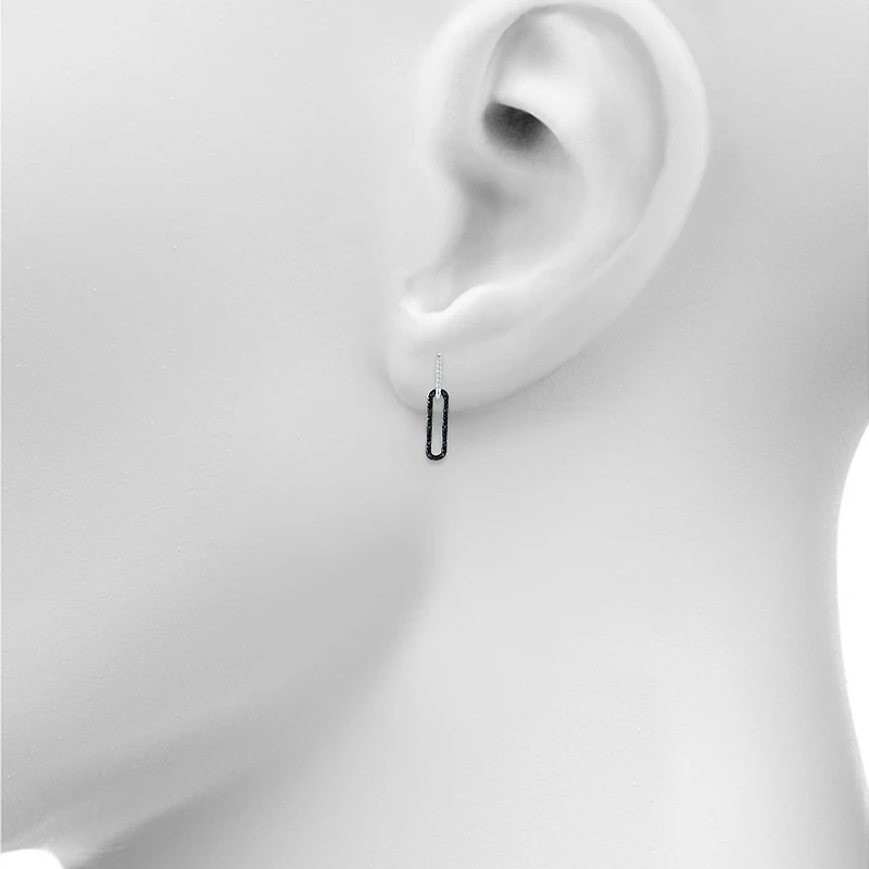 Womens 1/ CT. T.W. Natural Black Diamond Sterling Silver Paperclip Drop Earrings