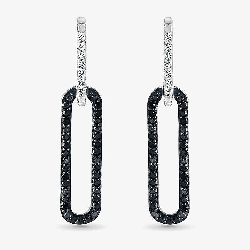 Womens 1/ CT. T.W. Natural Black Diamond Sterling Silver Paperclip Drop Earrings