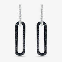 Womens 1/ CT. T.W. Natural Black Diamond Sterling Silver Paperclip Drop Earrings