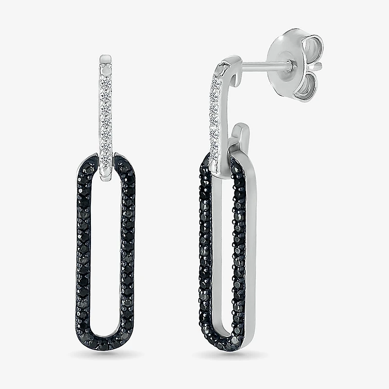 Womens 1/ CT. T.W. Natural Black Diamond Sterling Silver Paperclip Drop Earrings