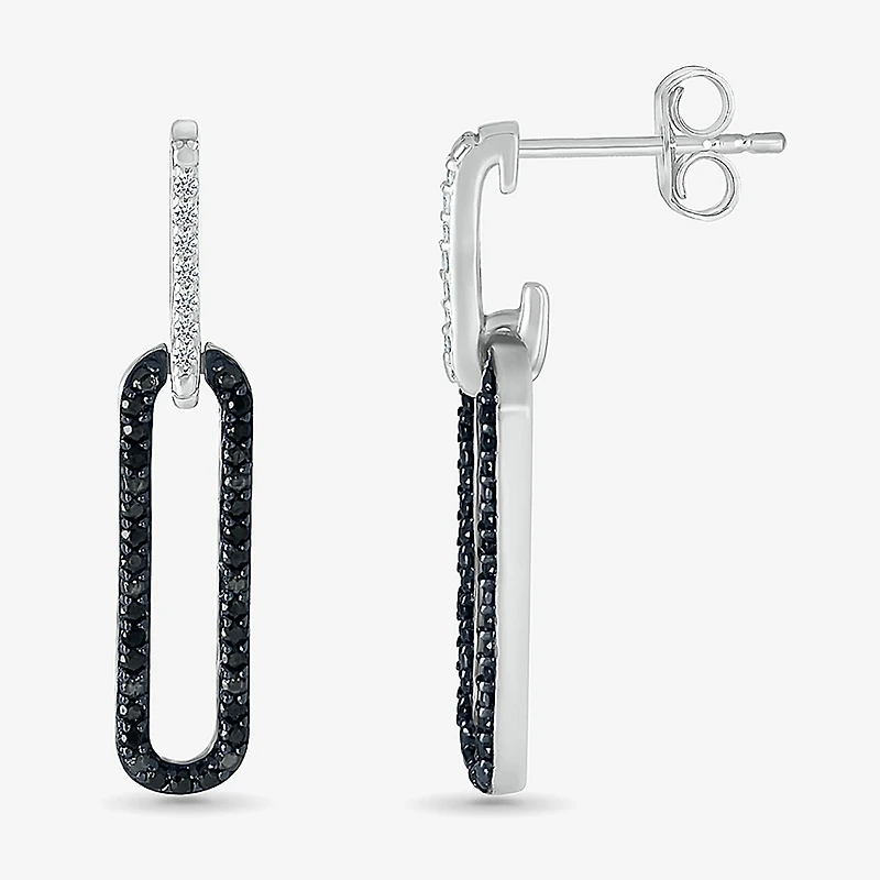 Womens 1/ CT. T.W. Natural Black Diamond Sterling Silver Paperclip Drop Earrings