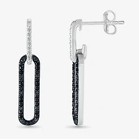 Womens 1/ CT. T.W. Natural Black Diamond Sterling Silver Paperclip Drop Earrings