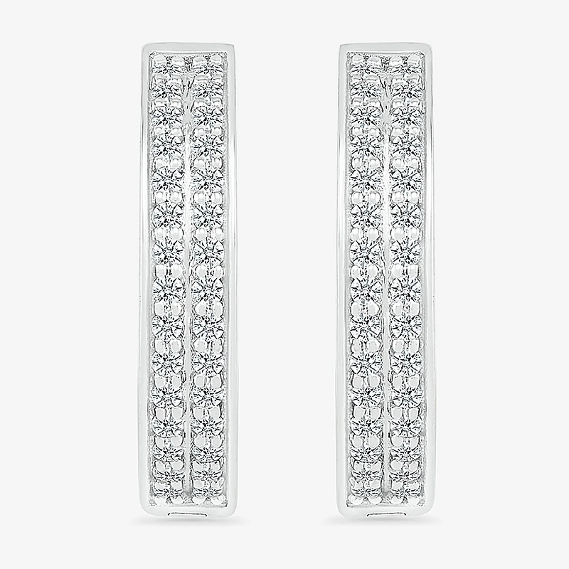 Womens 1/3 CT. T.W. Natural White Diamond Sterling Silver 18mm Hoop Earrings