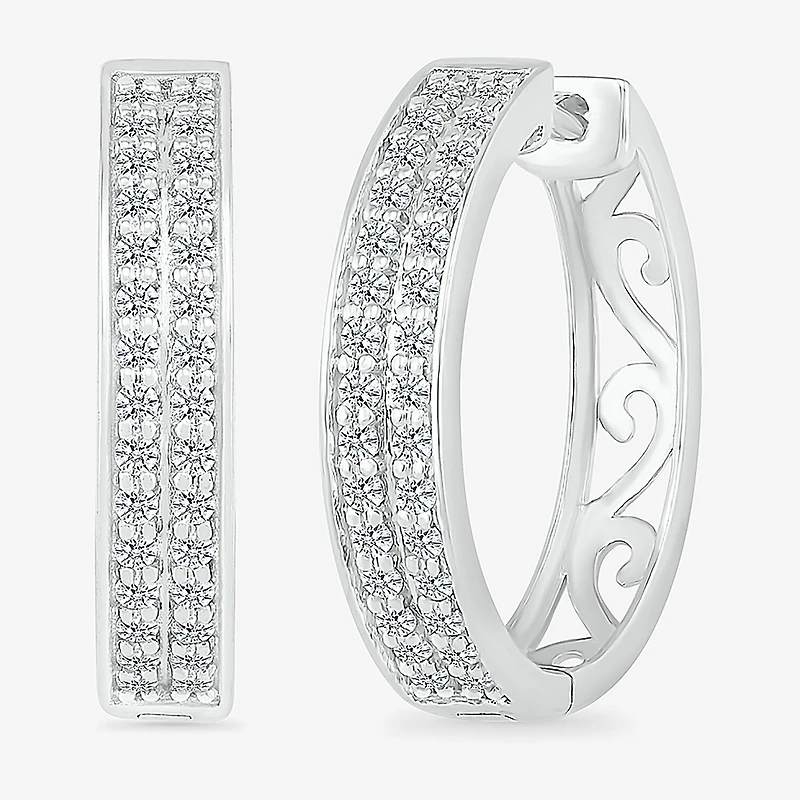 Womens 1/3 CT. T.W. Natural White Diamond Sterling Silver 18mm Hoop Earrings