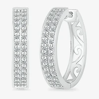 Womens 1/3 CT. T.W. Natural White Diamond Sterling Silver 18mm Hoop Earrings