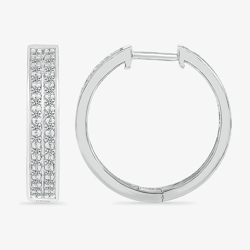 Womens 1/3 CT. T.W. Natural White Diamond Sterling Silver 18mm Hoop Earrings