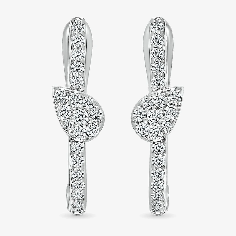 Womens 1/3 CT. T.W. Natural White Diamond Sterling Silver 20mm Pear Hoop Earrings