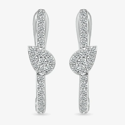 Womens 1/3 CT. T.W. Natural White Diamond Sterling Silver 20mm Pear Hoop Earrings