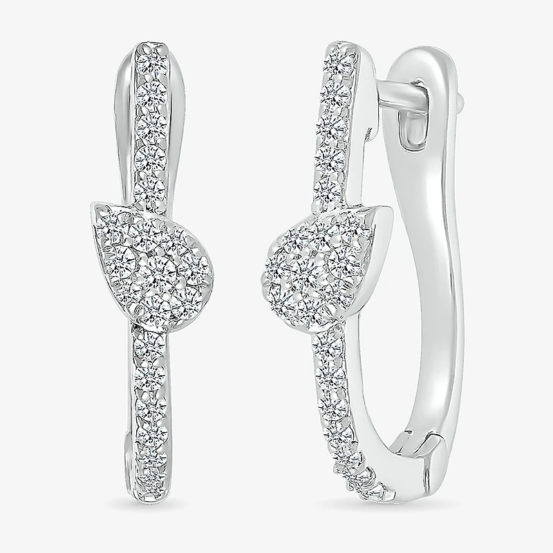 Womens 1/3 CT. T.W. Natural White Diamond Sterling Silver 20mm Pear Hoop Earrings